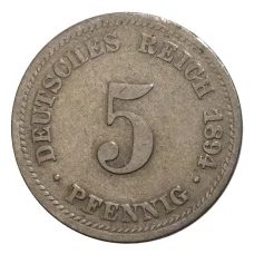 Монета 5 пфеннигов 1894 года D Германия (аверс)