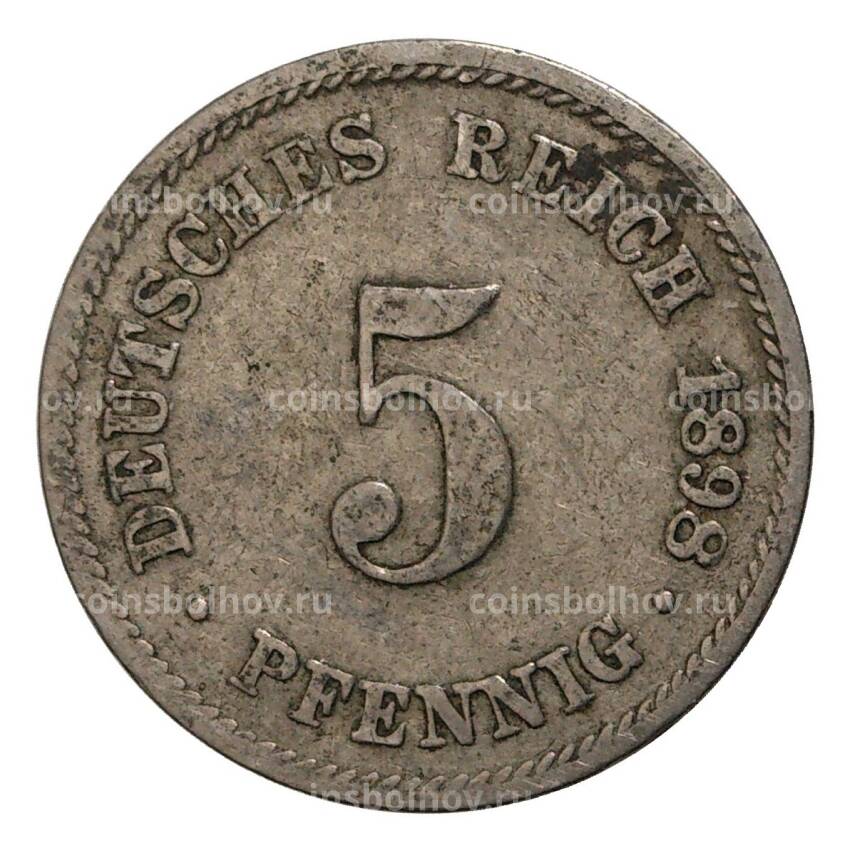 Монета 5 пфеннигов 1898 года J Германия