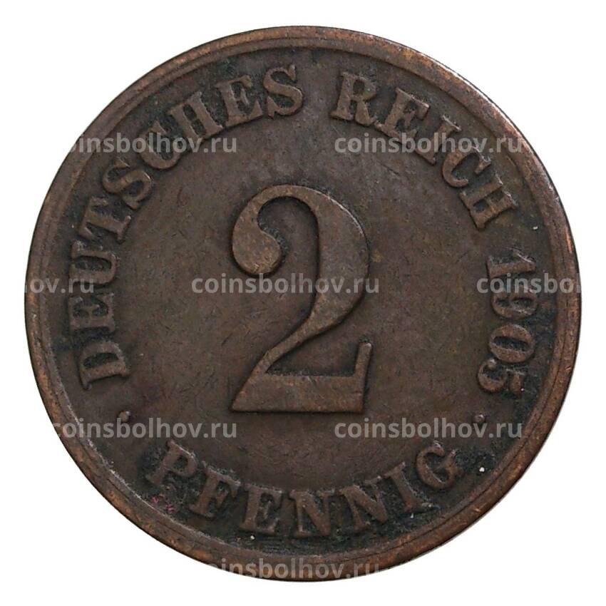 Монета 2 пфеннига 1905 года Е Германия