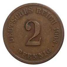 Монета 2 пфеннига 1908 года Е Германия (аверс)