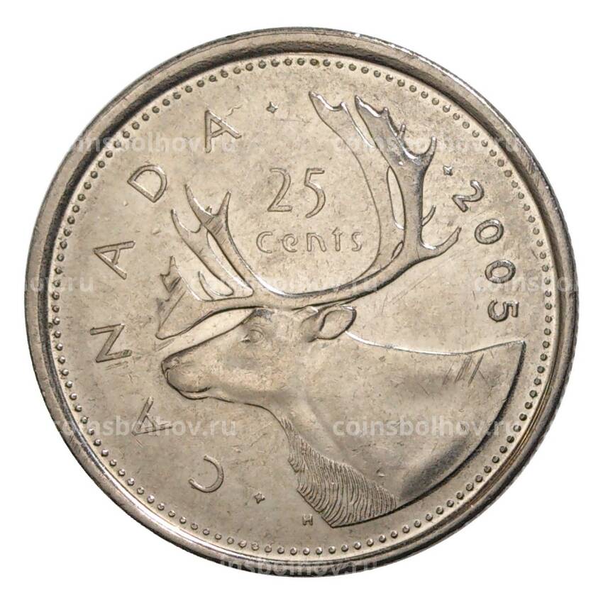 Монета 25 центов 2005 года Канада