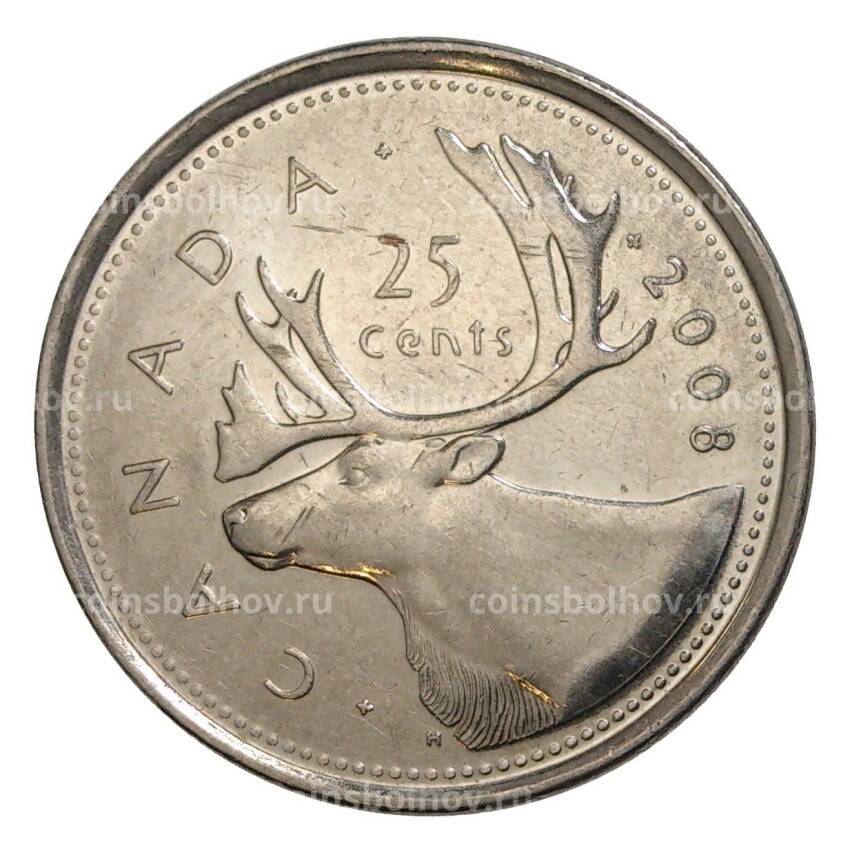 Монета 25 центов 2008 года Канада