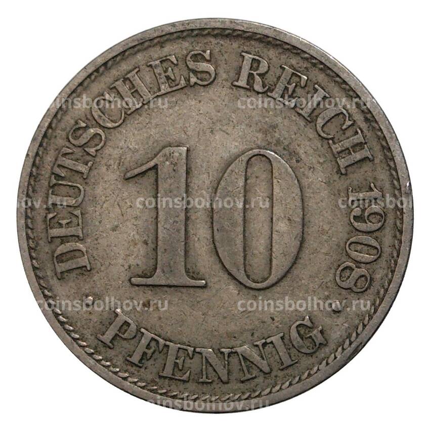 Монета 10 пфеннигов 1908 года А Германия