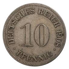 Монета 10 пфеннигов 1908 года D Германия (аверс)