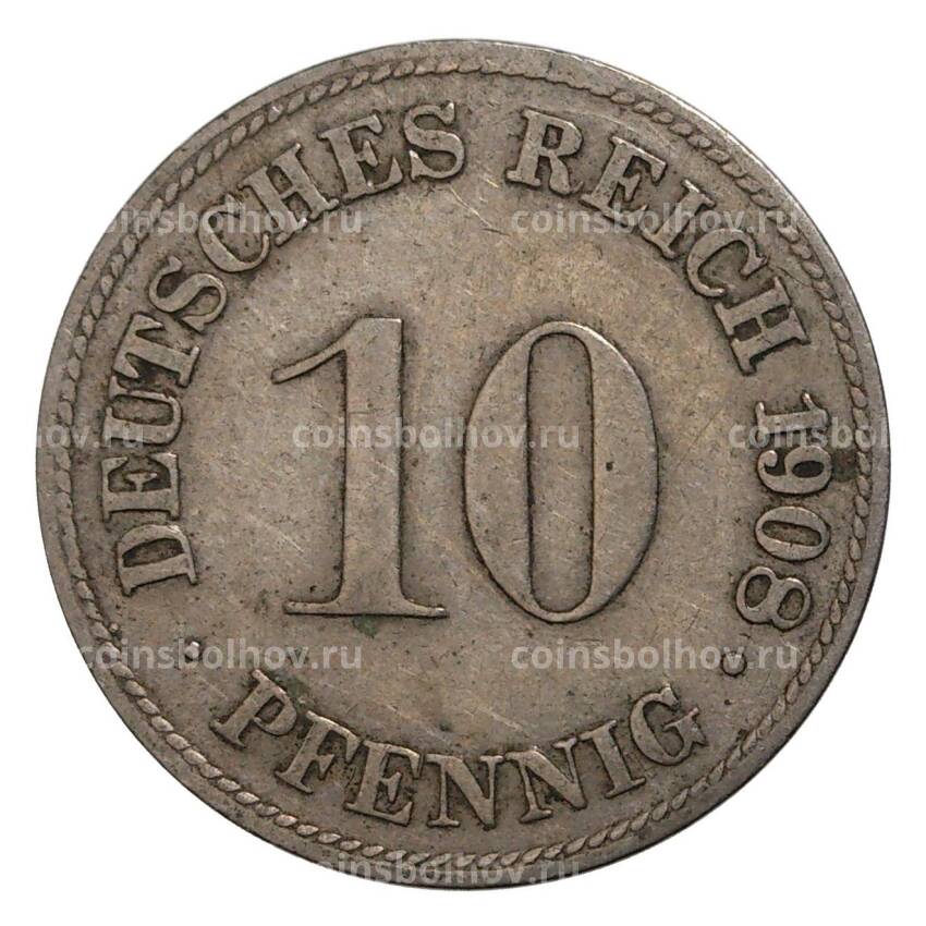 Монета 10 пфеннигов 1908 года D Германия