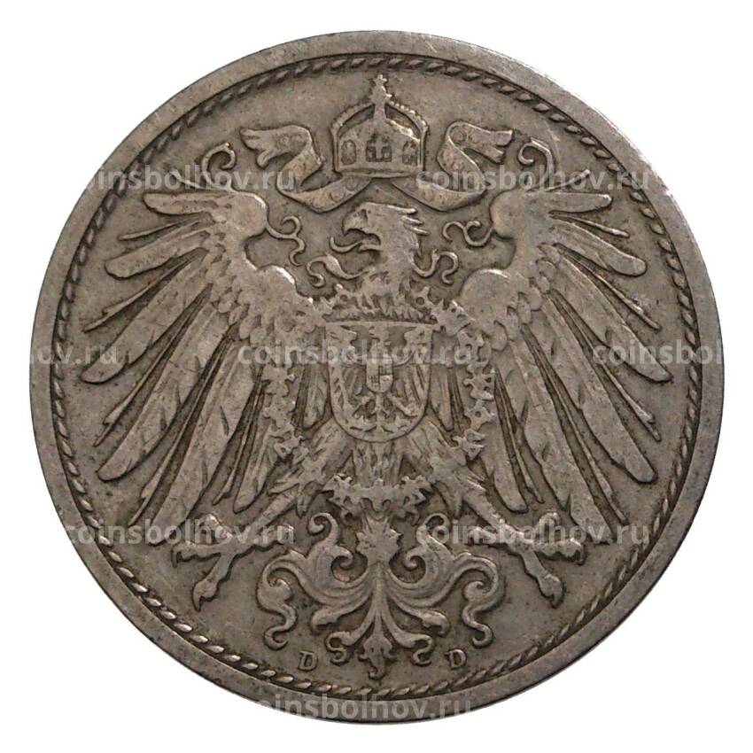 Монета 10 пфеннигов 1908 года D Германия (вид 2)