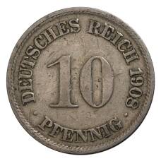 Монета 10 пфеннигов 1908 года F Германия (аверс)