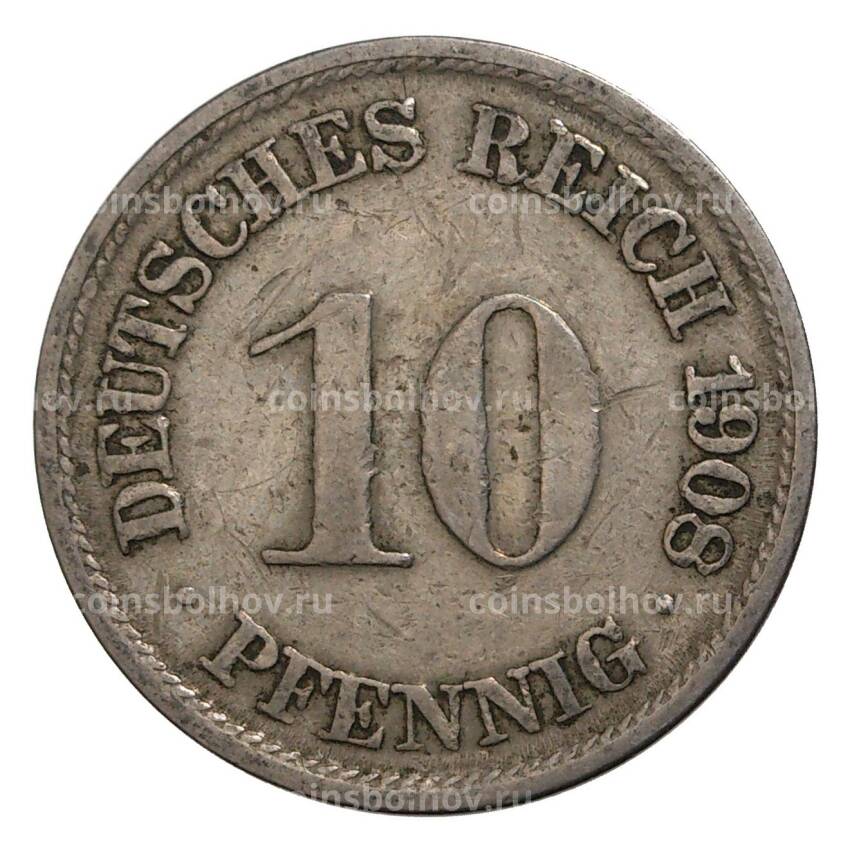 Монета 10 пфеннигов 1908 года F Германия