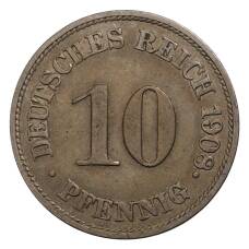 Монета 10 пфеннигов 1908 года J Германия (аверс)