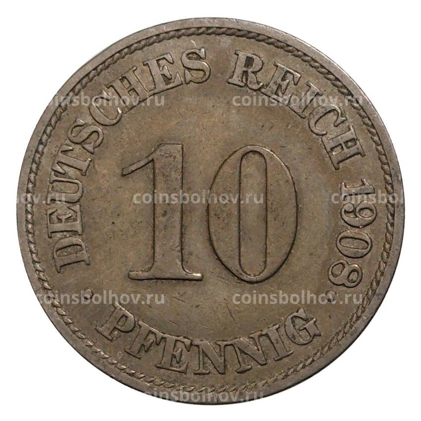 Монета 10 пфеннигов 1908 года J Германия
