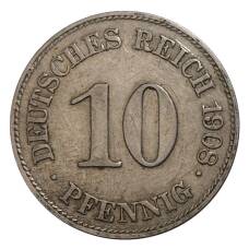 Монета 10 пфеннигов 1908 года Е Германия (аверс)