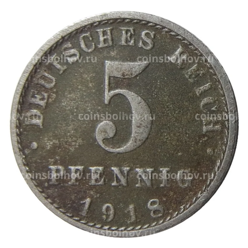 Монета 5 пфеннигов 1918 года A Германия