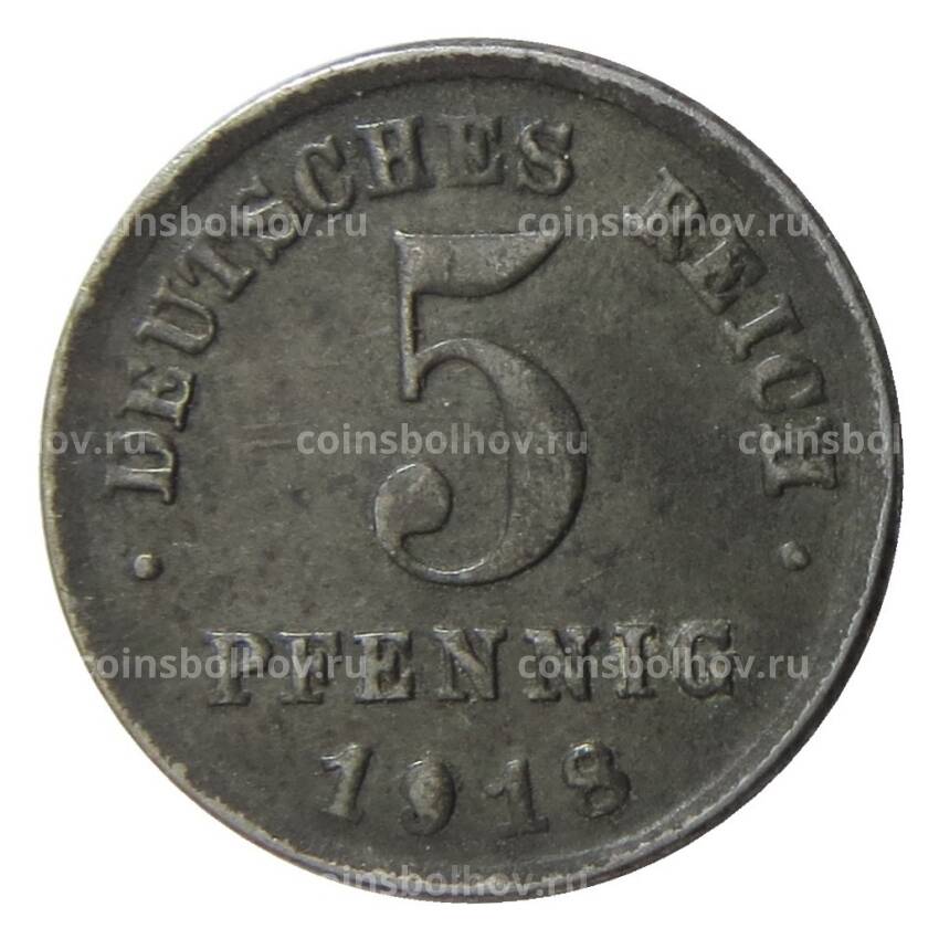 Монета 5 пфеннигов 1918 года F Германия