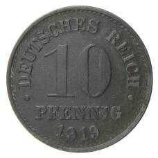 Монета 10 пфеннигов 1919 года Германия (аверс)