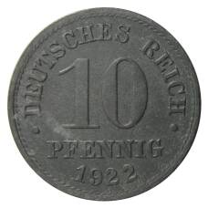 Монета 10 пфеннигов 1922 года Германия (аверс)