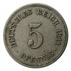 Монета 5 пфеннигов 1911 года A Германия (аверс)