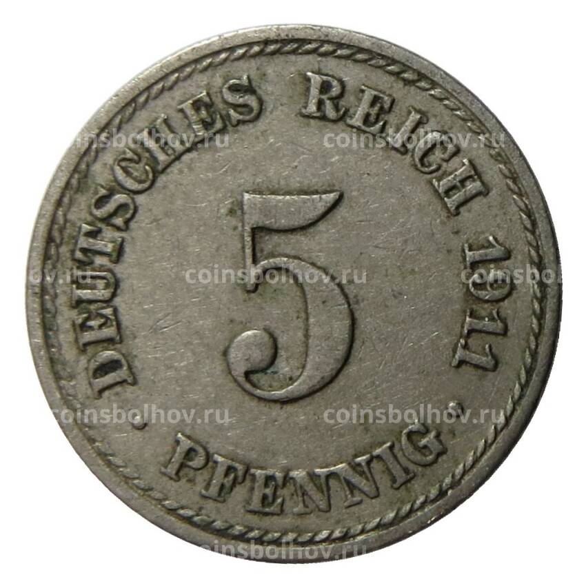 Монета 5 пфеннигов 1911 года A Германия