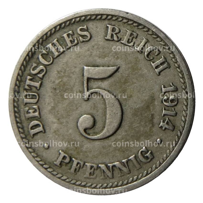 Монета 5 пфеннигов 1914 года D Германия