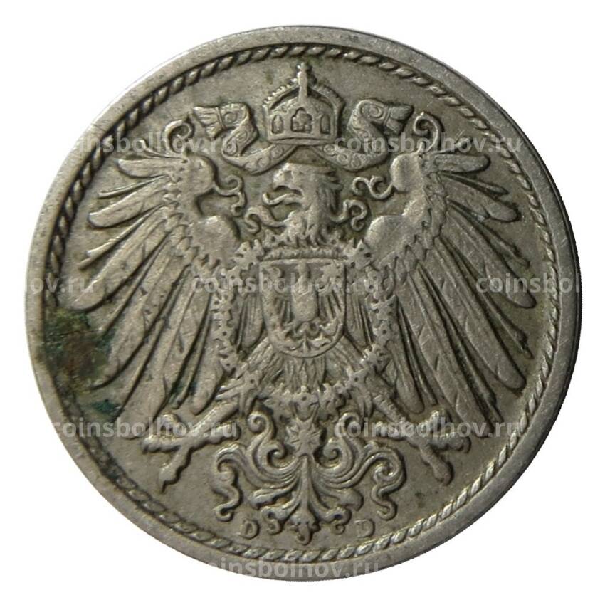 Монета 5 пфеннигов 1914 года D Германия (вид 2)