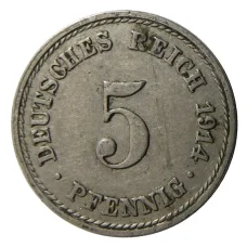 Монета 5 пфеннигов 1914 года A Германия (аверс)