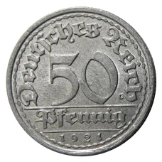Монета 50 пфеннигов 1921 года E Германия (аверс)