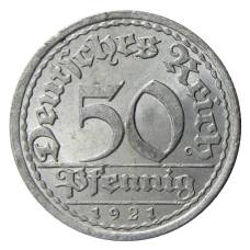 Монета 50 пфеннигов 1921 года A Германия (аверс)