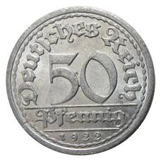 Монета 50 пфеннигов 1922 года A Германия (аверс)