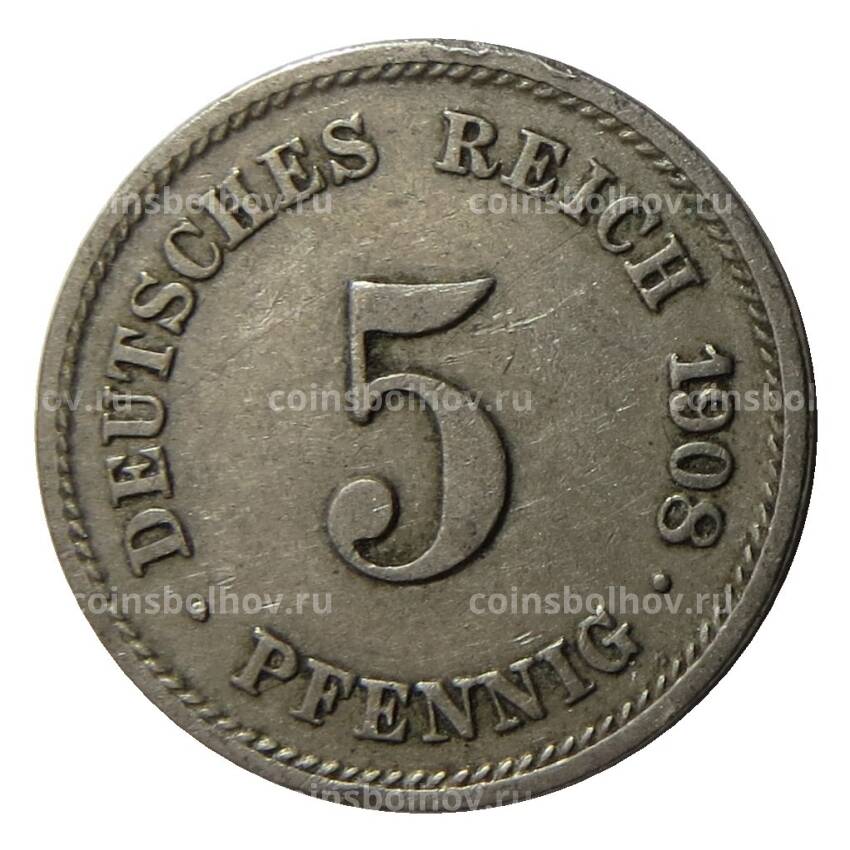 Монета 5 пфеннигов 1908 года G Германия