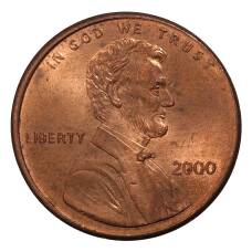 Монета 1 цент 2000 года США (аверс)