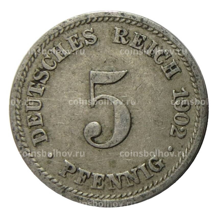 Монета 5 пфеннигов 1902 года D Германия