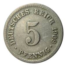 Монета 5 пфеннигов 1908 года F Германия (аверс)