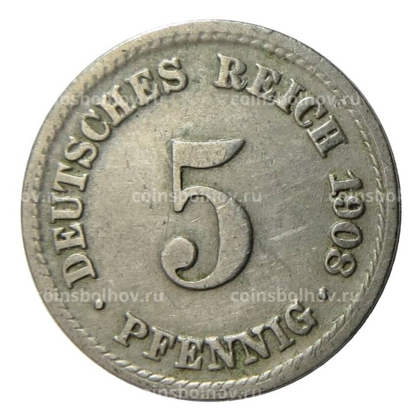Монета 5 пфеннигов 1908 года F Германия