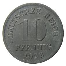 Монета 10 пфеннигов 1922 года Германия (аверс)