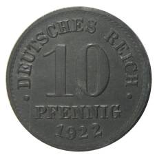 Монета 10 пфеннигов 1922 года Германия (аверс)