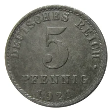 Монета 5 пфеннигов 1921 года A Германия (аверс)