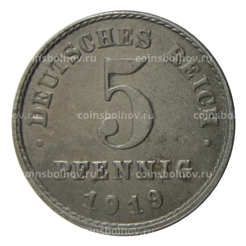 Монета 5 пфеннигов 1919 года J Германия