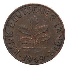 Монета 1 пфенниг 1949 года J Германия (аверс)