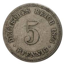 Монета 5 пфеннигов 1891 года А Германия (аверс)