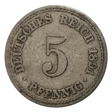 Монета 5 пфеннигов 1891 года А Германия (аверс)