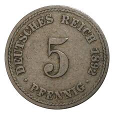 Монета 5 пфеннигов 1892 года А Германия (аверс)
