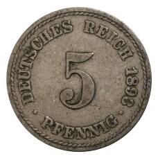 Монета 5 пфеннигов 1893 года А Германия (аверс)