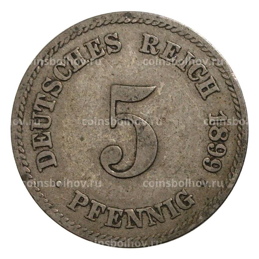 Монета 5 пфеннигов 1899 года F Германия