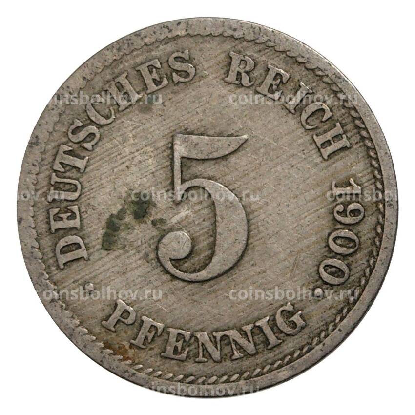 Монета 5 пфеннигов 1900 года J Германия