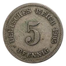 Монета 5 пфеннигов 1905 года G Германия (аверс)