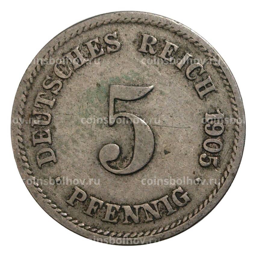 Монета 5 пфеннигов 1905 года G Германия