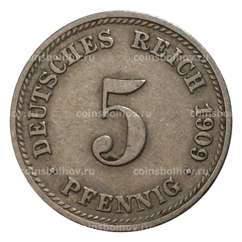Монета 5 пфеннигов 1909 года D Германия
