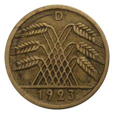 Монета 5 рентенфеннигов 1923 года D Германия (аверс)