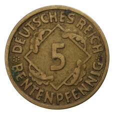 Монета 5 рентенфеннигов 1923 года D Германия (реверс)