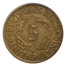 Монета 5 рентенфеннигов 1923 года D Германия (реверс)