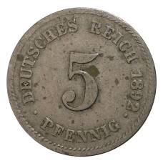 Монета 5 пфеннигов 1892 года G Германия (аверс)